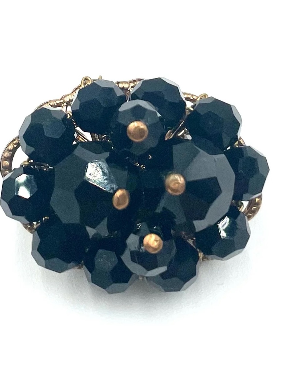 Vintage Black Beaded Cluster Brooch